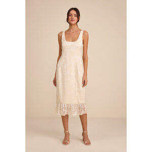 Lulus Elani Ivory Floral Burnout Trumpet Midi Dress White - Size S